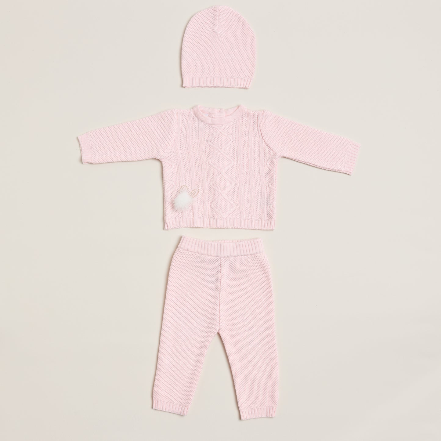 Conjunto tejido rombos rosa